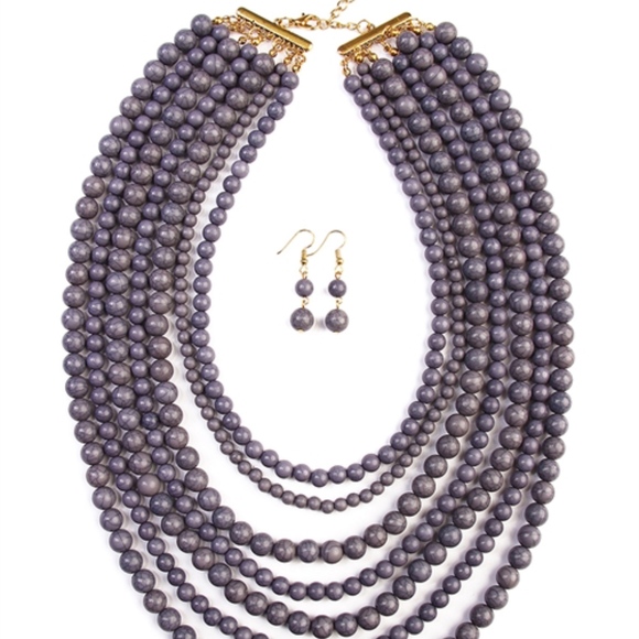 Trend Setter Diva Jewels Jewelry - CHARCOAL Bead Strand Necklace & Earrings set
